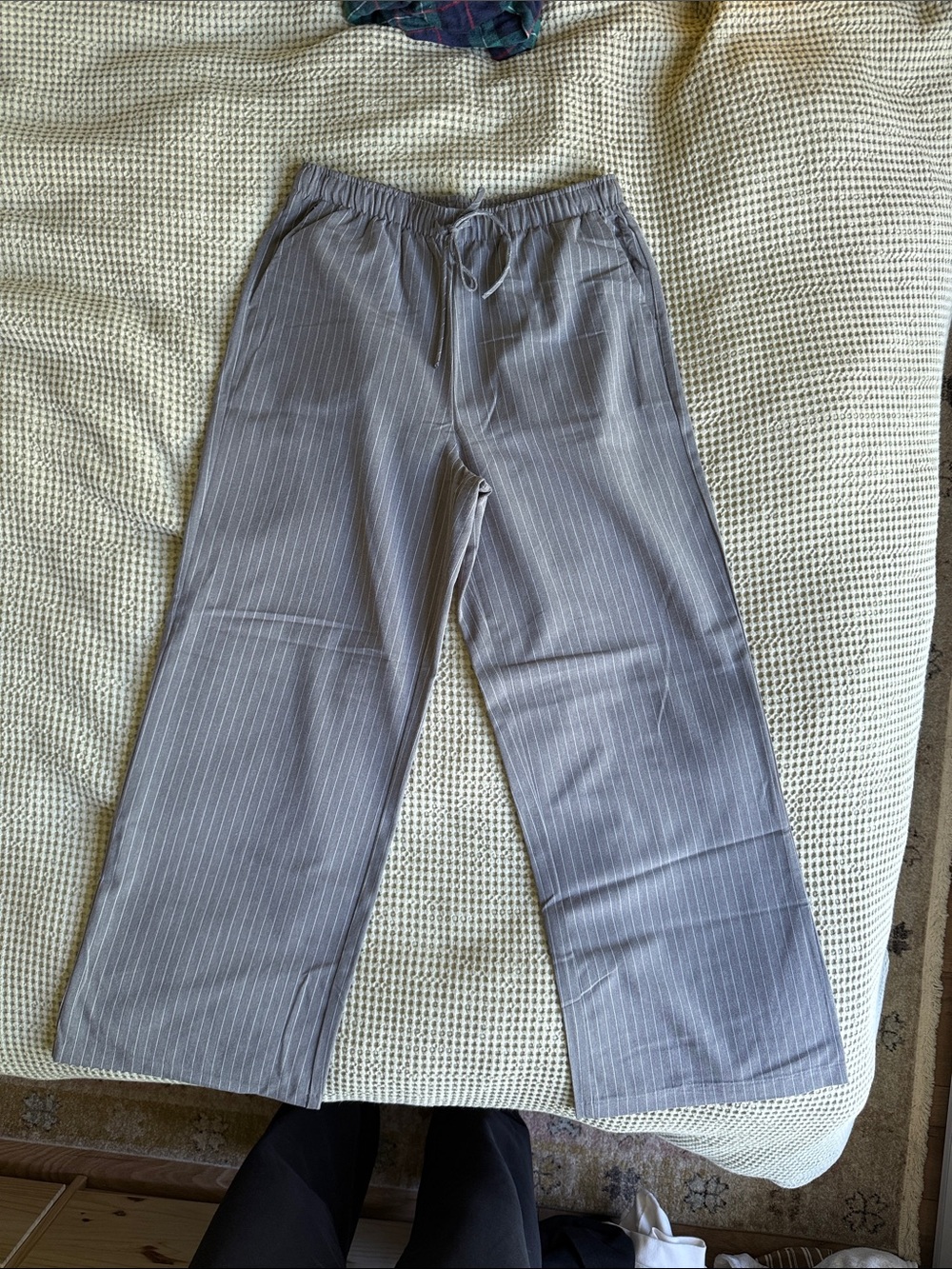 stradivarius Gray Pinstripe Drawstring trousers